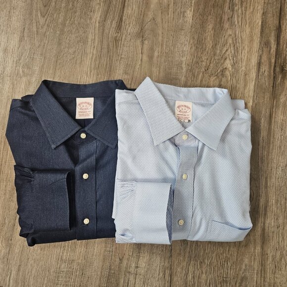 Lot of 2 Brooks Brothers Madison Fit Shirts Size 18-35 Blue Long Sleeve - Picture 1 of 10